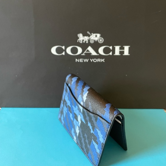NWT Coach Id Wallet With Plaid Print Gunmetal/Denim Multi - Picture 6 of 7